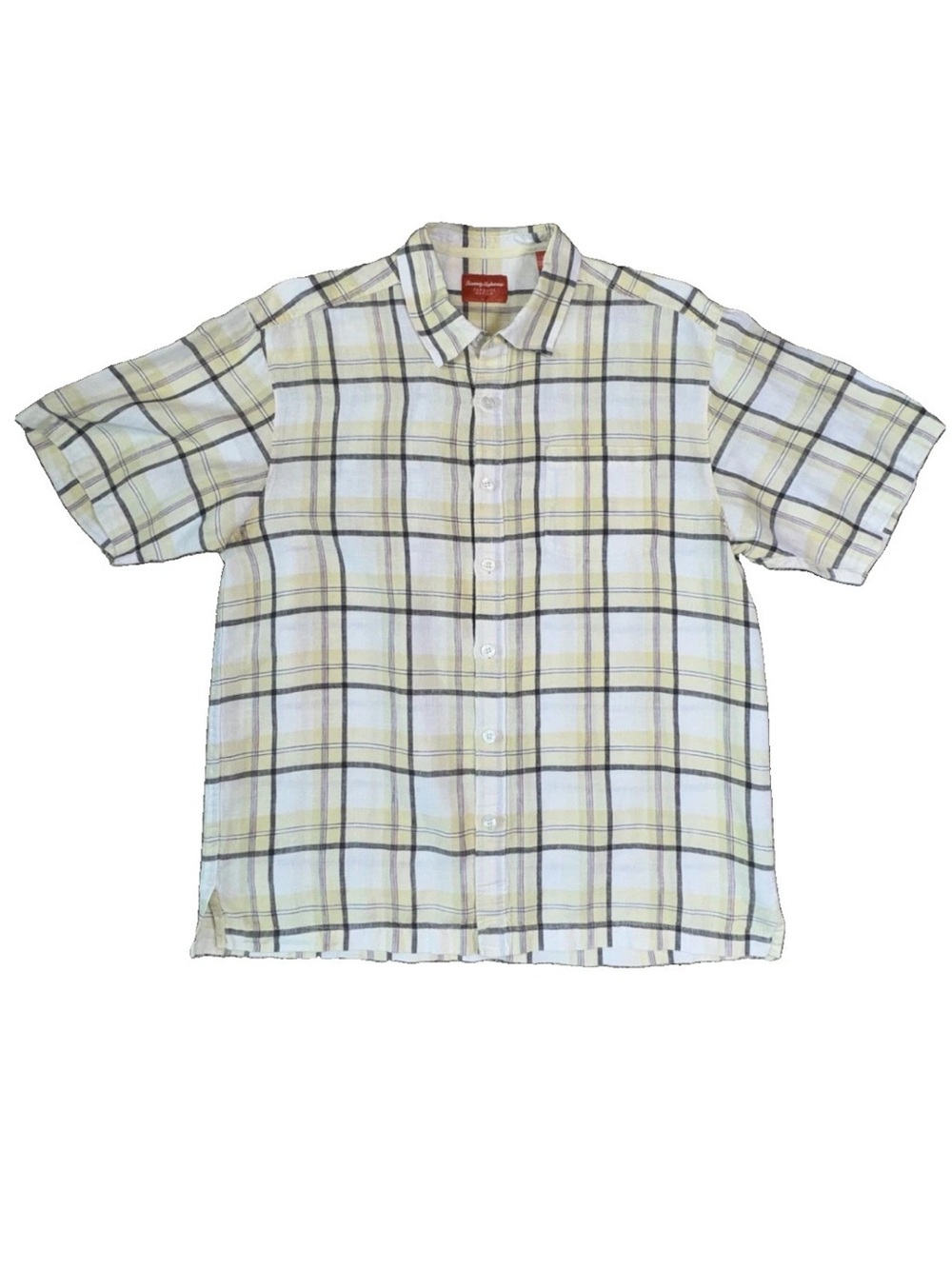 Tommy Bahama Paradise Nation Men’s L 100% Linen Plaid Short Sleeve Shirt